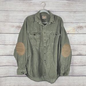 Vintage 80s Banana Republic Safari Wide Whale Corduroy Shirt Leather Patches XL